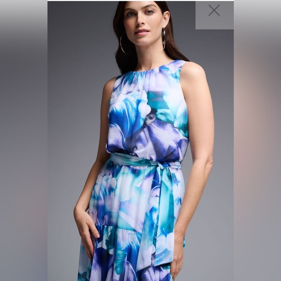 NWT Joseph Ribkoff Vanilla/Multi Sleeveless Maxi Dress Style 231716 - Picture 4 of 14